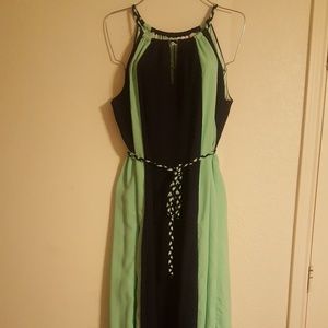 New York  & Co lg Maxi Dress - lime-green & blue,